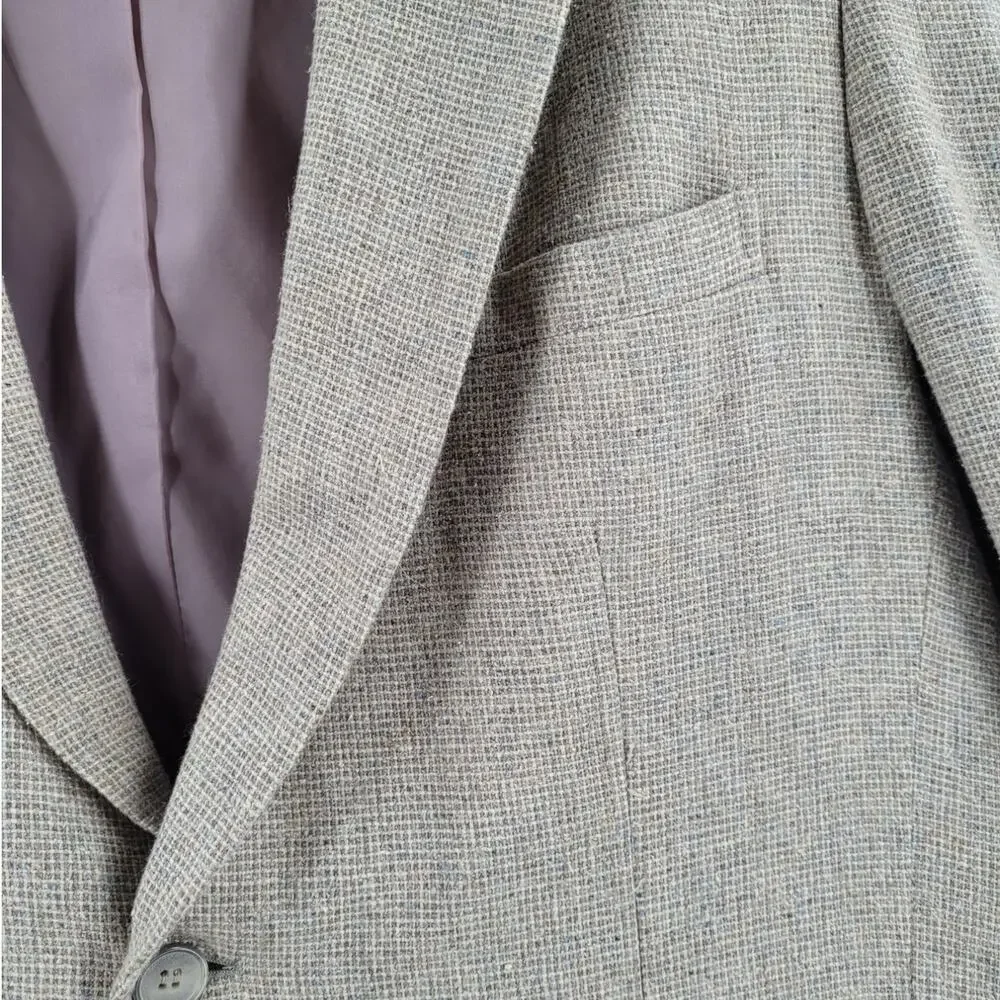 Beige Tweed Linen Blend Men’s Blazer Barrage Classic Double Vent Tailoring‎